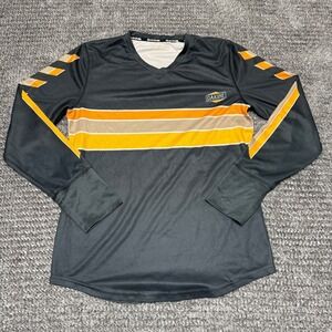 Dakine Mens M Long Sleeve Performance V‎ Neck Striped Dark Gray Orange Shirt